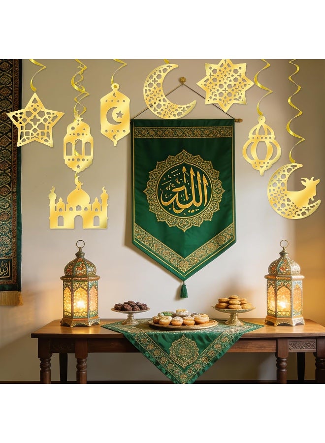 8 قطع زينة عيد معلقة، زينة رمضان مبارك للسقف، زينة نجمة الهلال الإسلامية الذهبية لزينة سقف رمضان، زينة داخلية لحفلات المنزل - Image 5